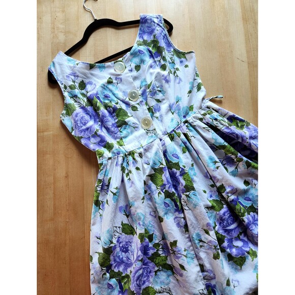 1950s Fit and Flare Floral Cotton Swing Dress: Petite Vintage Dress, Womens L/XL - Picture 7 of 12